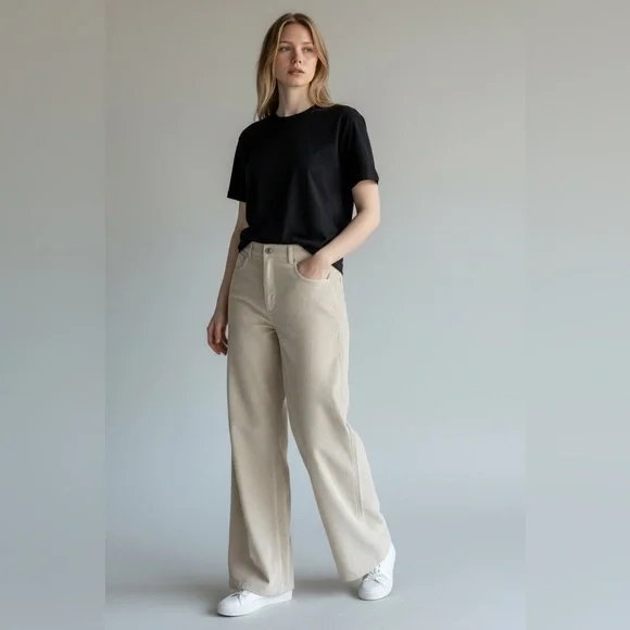 Women's Vintage mCorduroy Trousers Simple Wide Leg Trousers for in Khaki. Large - Picture 4 of 6